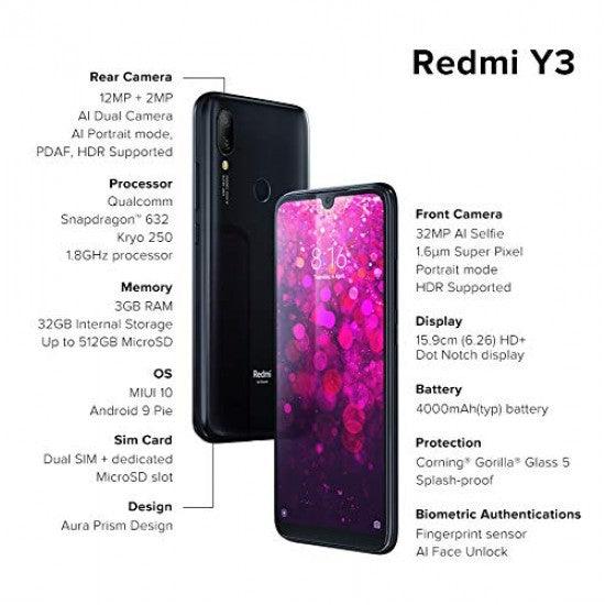 Redmi Y3 (Prime Black, 3GB RAM, 32MP Selfie Camera, 32GB Storage, 4000mAH Battery) - Triveni World