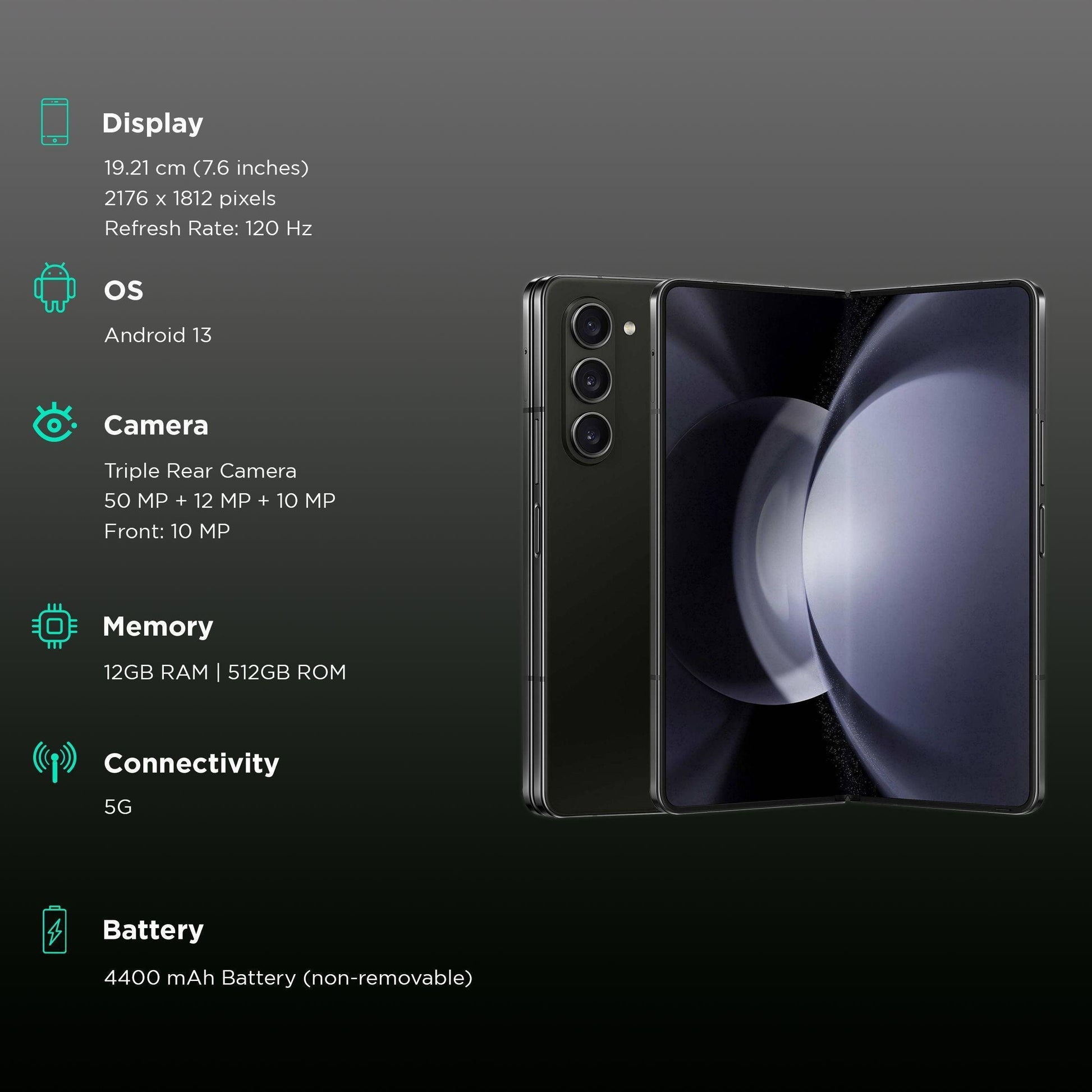 SAMSUNG Galaxy Z Fold5 5G (12GB RAM, 512GB, Phantom Black) Refurbished - Triveni World